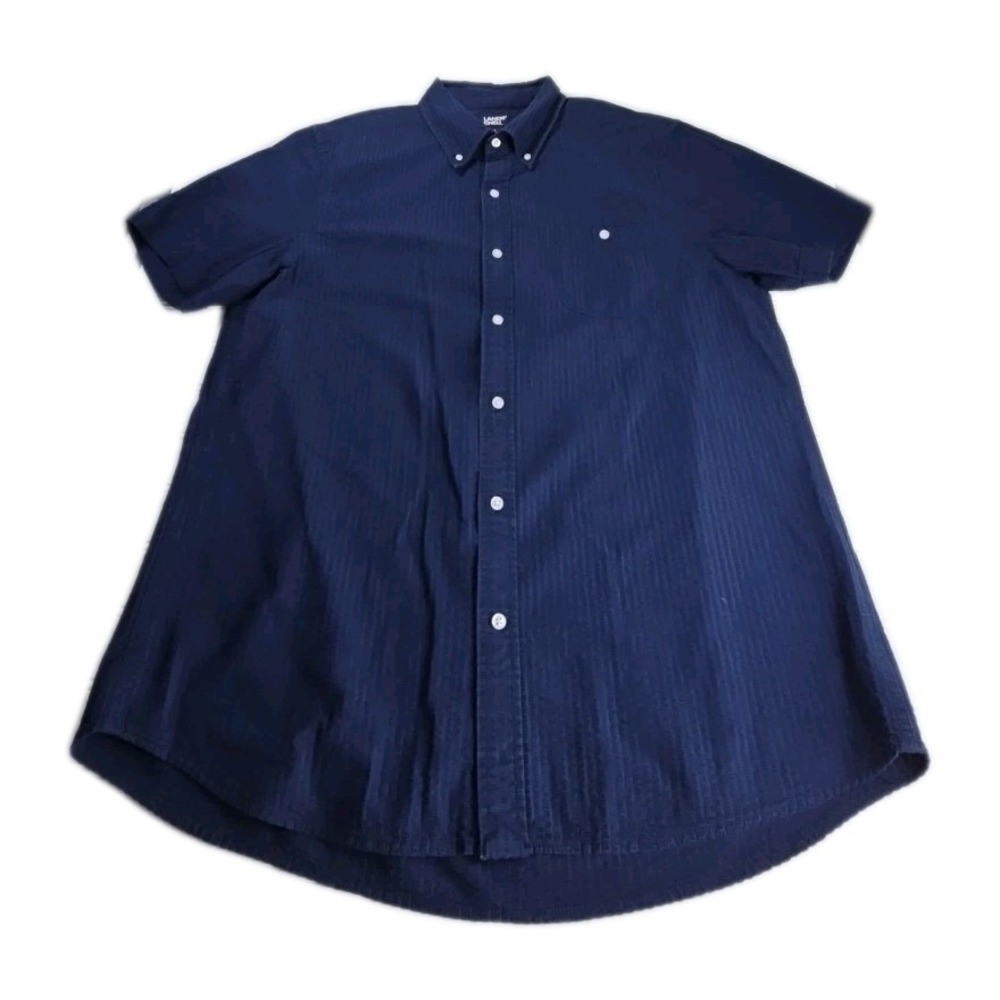Lands' End Men's L -42-44 Seersucker Short Sleeve Button Down Shirt BLUE - Picture 4 of 10